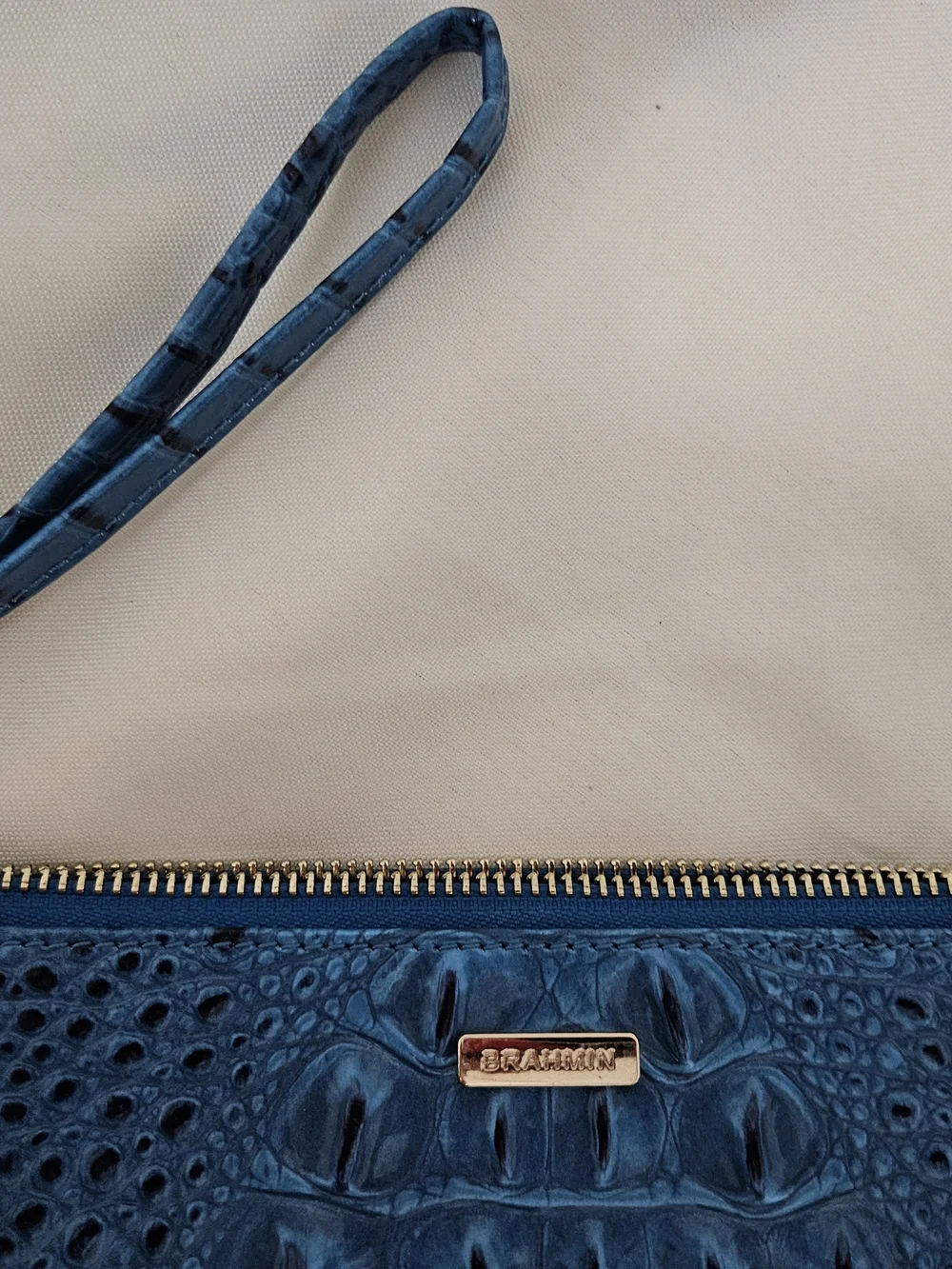 Brahmin Metallic Teal Croc-Embossed Wristlet Clutch